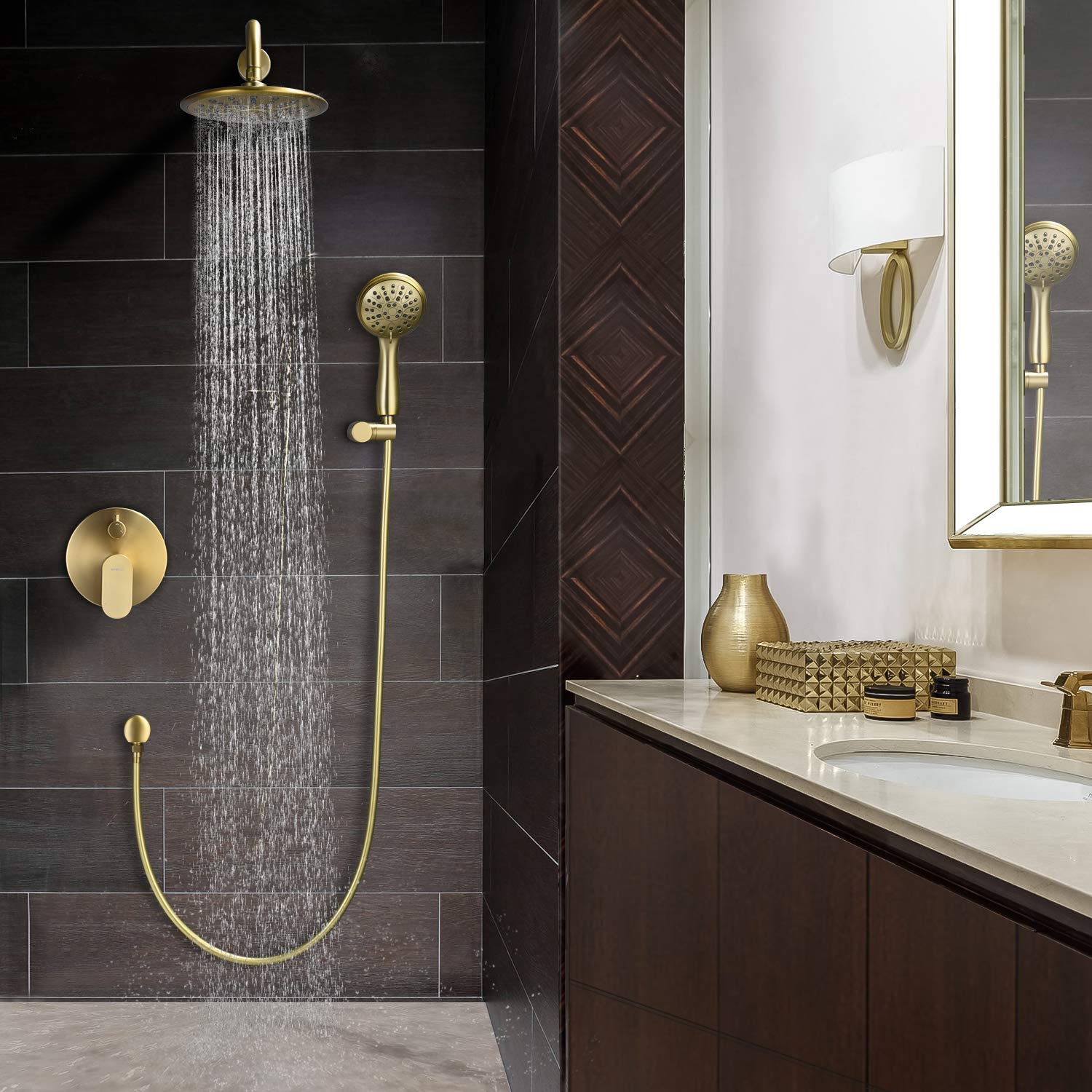 brushed gold shower faucet set